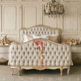 美式实木床新古典橡木雕花做旧布艺软包床简欧床1.5/1.8米公主床
