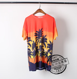 Bigbang太阳东永裴二贝演唱会同款夏威夷椰树橙色短袖情侣T恤上衣