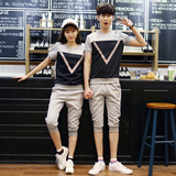 情侣七分裤运动套装夏短袖T恤套装男女运动服韩版修身两件套学生