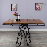 美式乡村loft复古多功能伸缩变形餐桌小户型铁艺实木咖啡厅折叠桌