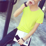 青少年短袖t恤男V领大码打底衫夏季学生衣服韩版修身半袖潮流小衫