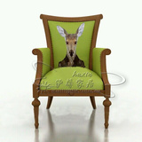 美式乡村实木沙发椅 后现代复古时尚单人沙发 个性动物图案休闲椅