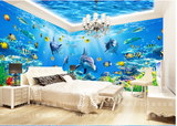 3D5D游泳馆壁纸海底世界海豚主题墙纸海洋卡通生物水族馆大型壁画
