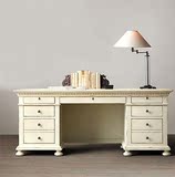 法式乡村白色做旧橡木书桌欧式办公桌写字台美式乡村复古实木书桌