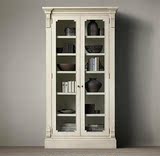 美式时尚白色实木书柜大型组合橡木书橱多功能简易书架法式储物柜