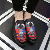 夏季男士潮流个性印花乐福鞋涂鸦3D数字狗头骷髅休闲豆豆鞋帆布鞋