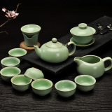 特价13件正品陶瓷汝窑装可养开片茶具整套泡茶器功夫套组茶壶茶杯