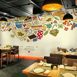 卡通美味食物咖啡大型壁画咖啡店餐饮餐厅甜品面包店背景墙纸壁纸