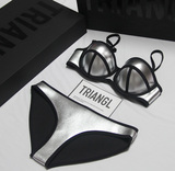 澳洲triangl橡胶neoprene比基尼泳衣金银拼色大小胸聚拢bikini