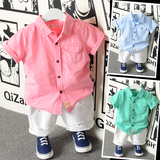 男童纯色经典短袖衬衫夏装儿童休闲粉色半袖衬衣小孩宝宝翻领上衣