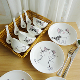 创意盘碗家用简约中式套装可爱骨瓷卡通碗陶瓷餐具吃饭汤碗微波炉