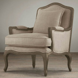 美式沙发老虎椅单人做旧实木水曲柳布艺客厅小户型法式复古休闲椅