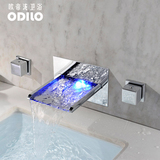 浴室全铜 LED温控三色 冷热面盆洗面盆瀑布水龙头