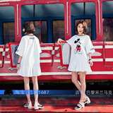 2016韩国夏季女子卡通米奇印花t恤长款荷叶边鱼尾裙mickey连衣裙