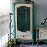 怡品居欧式美式乡村 实木 复古 彩绘玻璃柜 落地酒柜 客厅陈列柜