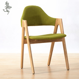 北欧美式创意A字泰国木头实木椅子新中式家用布餐椅软包休闲椅