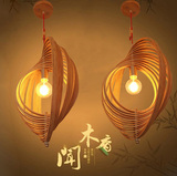 新中式简约木艺餐厅客厅卧室LED吊灯现代创意办公室实木圆圈吊灯