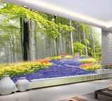 3D麋鹿风景立体壁画 客厅沙发电视背景定制墙纸壁纸 树林无缝墙布