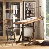 美式书画桌铁艺升降绘图画桌书法办公桌设计师桌子复古实木工作台