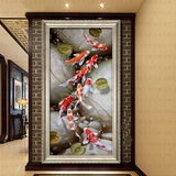 油画玄关九鱼图定制孔雀风水纯手绘欧式鲤鱼中式现代客厅装饰壁画