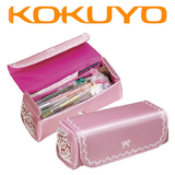 日本国誉KOKUYO大容量箱式 漆皮笔袋 蕾丝蝴蝶结 化妆包 收纳包