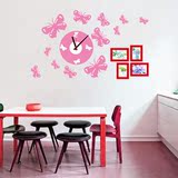 DIY创意卡通3D立体墙贴时钟客厅现代卧室静音个性儿童房粉色钟表