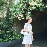 BIE FASHION独家设计2016夏季新款时尚白色蕾丝短袖拼接连衣裙