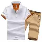 夏季polo衫男青年休闲运动纯棉套装薄款修身商务男士大码短袖t恤