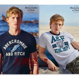 美国AF正品 abercrombie fitch 男16新款贴布刺绣复古修身短袖T恤