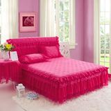 欧式婚庆纯棉蕾丝床裙单件大红夹棉床笠床罩双人粉色床裙床盖包邮
