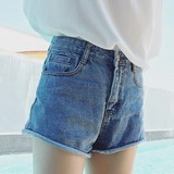 2016夏装新款韩国高腰卷边牛仔裤弹力显瘦直筒裤子磨白短裤热裤女