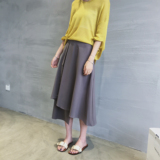 2016韩版新款西装料不规则拼接半身裙灰色拉链中长大摆裙 2件包邮