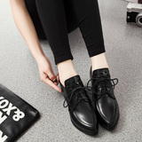 2015秋季新款英伦女鞋复古风黑色粗跟高跟鞋单鞋尖头深口真皮鞋子
