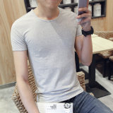 夏季韩版修身短袖T恤男士纯色圆领简约打底衫青少年学生半袖体恤