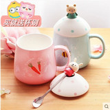 韩国卡通可爱水杯子陶瓷马克杯带盖勺创意情侣麦片咖啡牛奶早餐杯