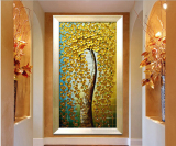 纯手工立体发财树油画欧式客厅竖版抽象油画过道玄关装饰画招财树