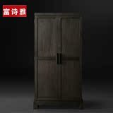 广东新中式家具 样板房水曲柳实木书柜 简约明式黑色双门衣橱定制