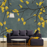 欧式油画艺术无缝壁纸客厅电视背景复古墙纸大型定制壁画树枝