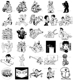 E98★255款欧美黑白手绘经典漫画人物卡通图案EPS矢量图片素材