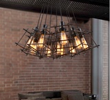 loft餐厅服装铁架工艺吊灯鸟笼创意个性酒吧灯复古铁艺造型灯热卖