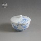 串门子日本进口精品陶瓷青花盖碗日式茶杯白陶瓷茶具单杯带盖茶碗
