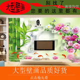 中式竹子牡丹电视背景墙纸3D立体九鱼图无缝客厅大型壁画整张墙布