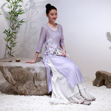 佛笑缘之一念花开  紫色手绘双层中式圆长裙 少量现货 LH070
