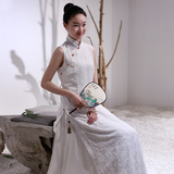 佛笑缘之30号新款白色雪纺绣花无袖旗袍裙  4月6号发货 L101