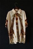 古着Vintage短袖衬衫女日系宫廷复古巴洛克孤品动物印花常规长袖