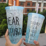 韩国创意冰杯双层吸管杯成人制冷夏日水杯星巴克杯子碎冰杯冰酷杯