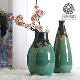 景德镇复古陶瓷花瓶摆件仿古三件套新古典中式美式插花客厅玄关