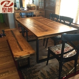 皇朗餐桌椅组合6人美式铁艺餐桌餐台吃饭桌简约现代实木餐桌餐椅