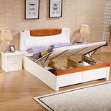 简约中式实木床1.8米双人床 橡木白色大床储物高箱床卧室家具婚床