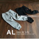 艾米和丽丽16秋季新款儿童黑色灰色运动裤子男女童纯棉长裤子